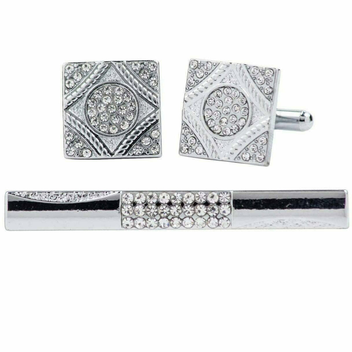 Vittorio Vico Gold Rhinestone Cufflinks & Tie Bar Set in Gift Box - Upscale Men's Fashion