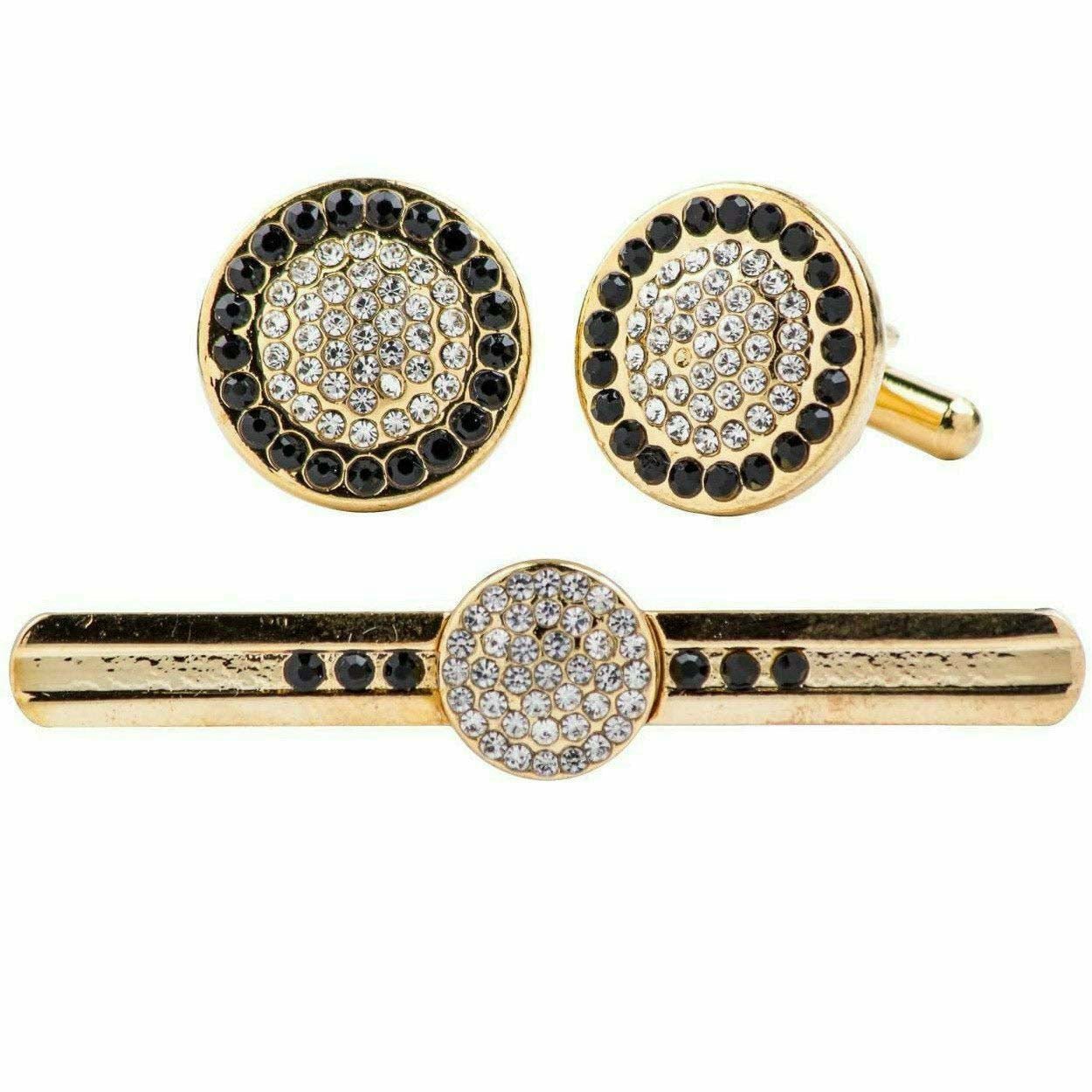 Vittorio Vico Gold Rhinestone Cufflinks & Tie Bar Set in Gift Box - Upscale Men's Fashion