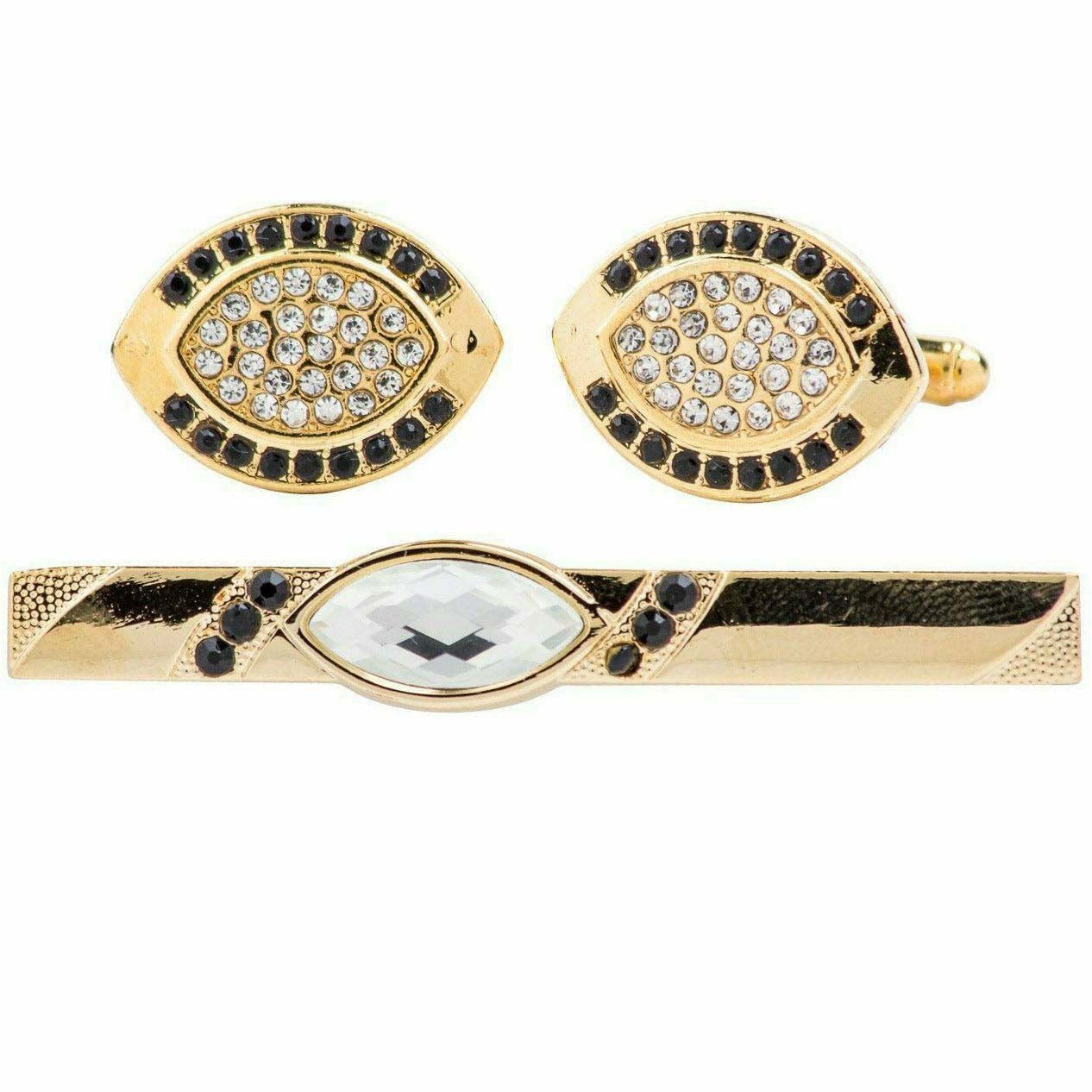 Vittorio Vico Gold Rhinestone Cufflinks & Tie Bar Set in Gift Box - Upscale Men's Fashion
