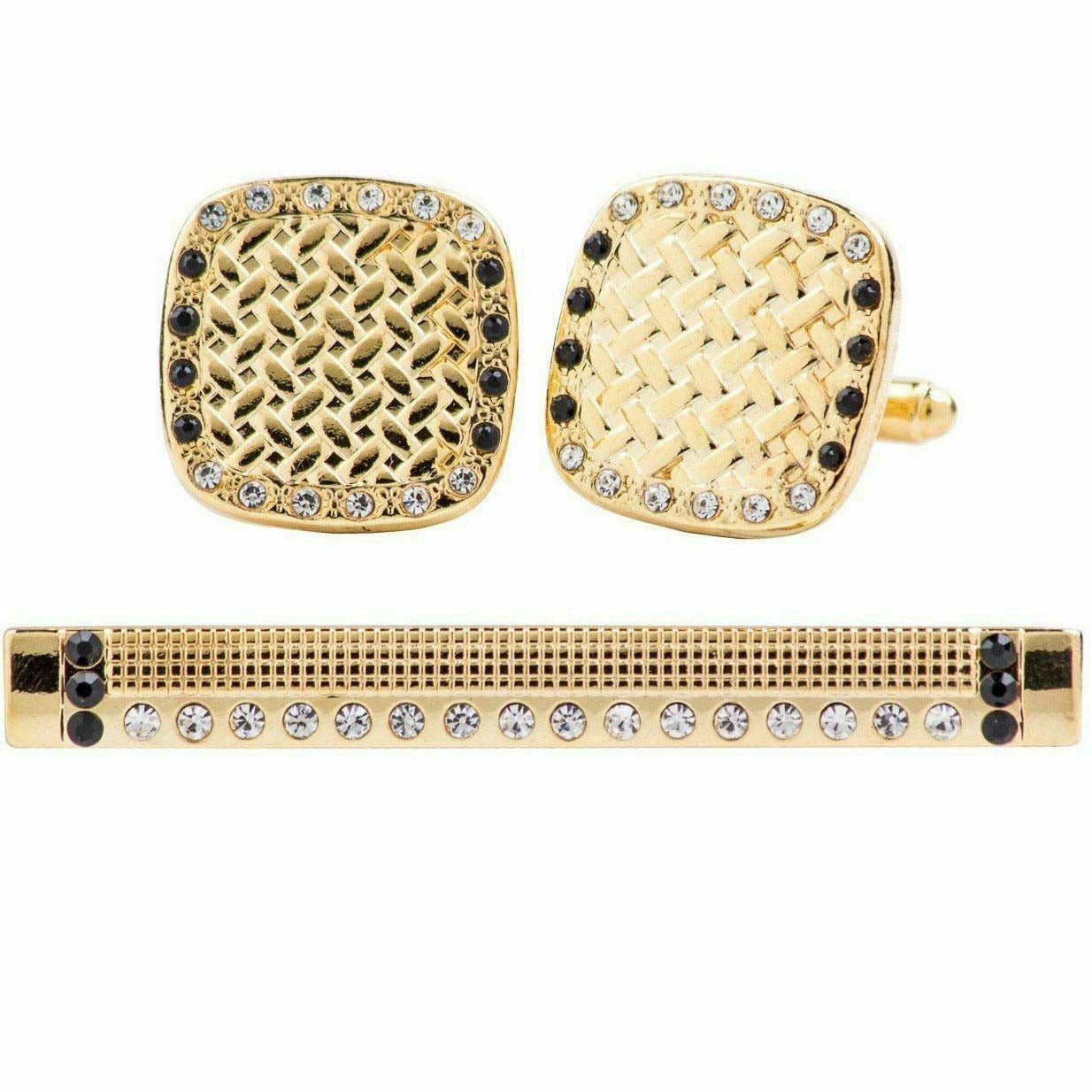 Vittorio Vico Gold Rhinestone Cufflinks & Tie Bar Set in Gift Box - Upscale Men's Fashion