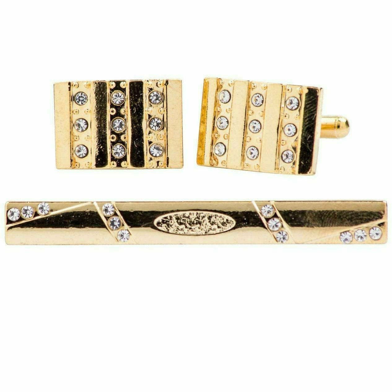 Vittorio Vico Gold Rhinestone Cufflinks & Tie Bar Set in Gift Box - Upscale Men's Fashion