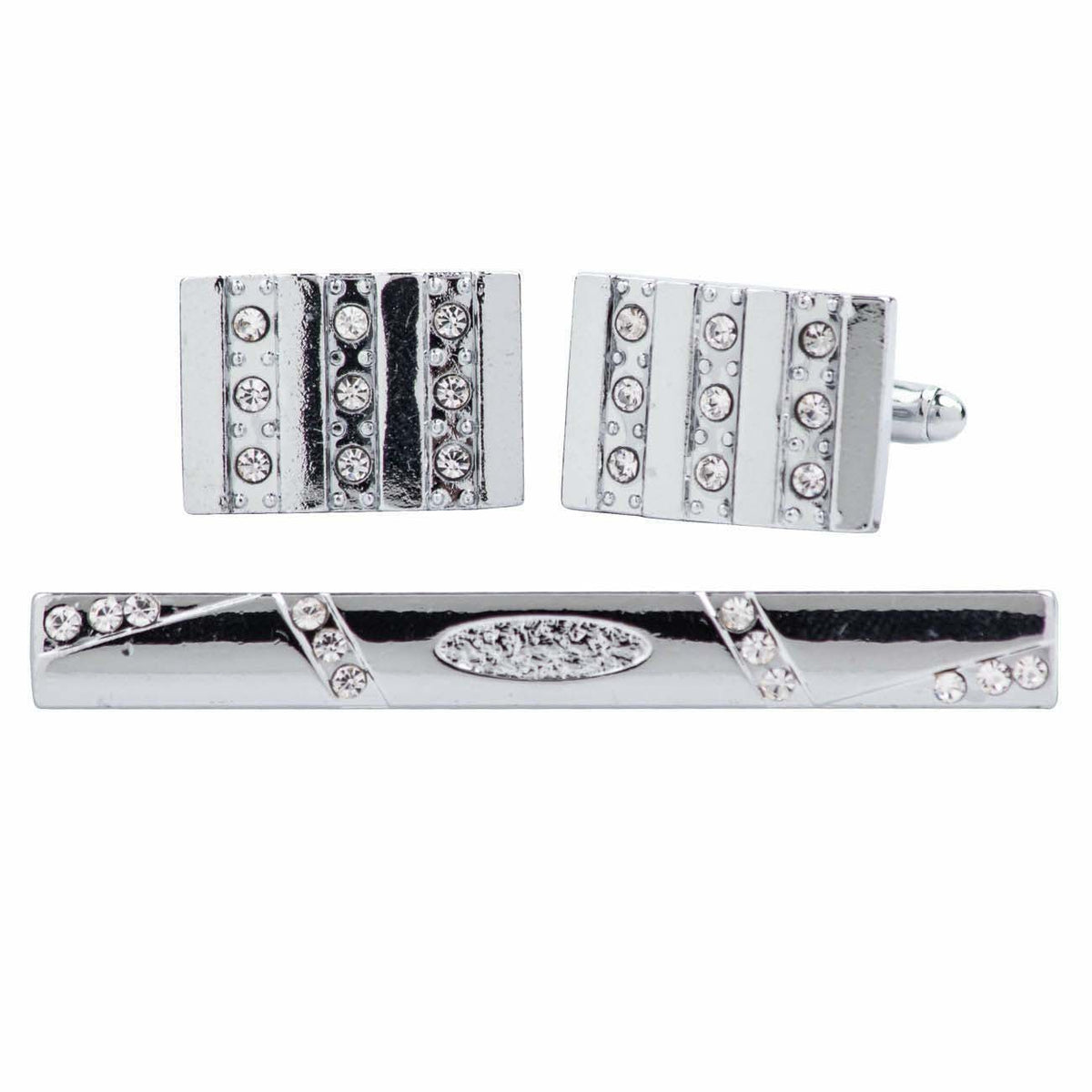 Vittorio Vico Gold Rhinestone Cufflinks & Tie Bar Set in Gift Box - Upscale Men's Fashion