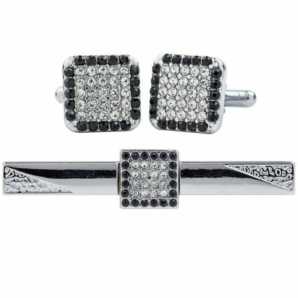 Vittorio Vico Gold Rhinestone Cufflinks & Tie Bar Set in Gift Box - Upscale Men's Fashion
