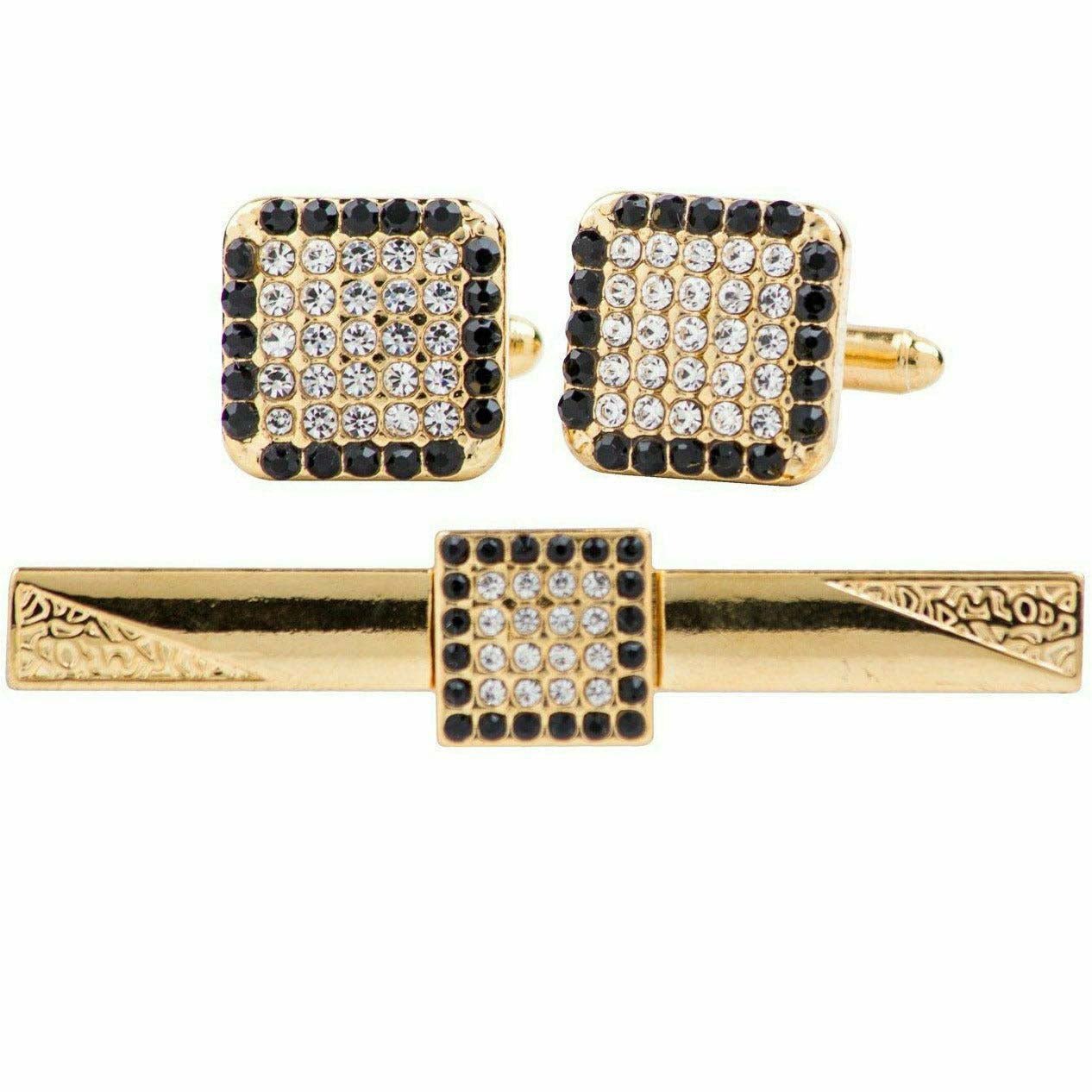 Vittorio Vico Gold Rhinestone Cufflinks & Tie Bar Set in Gift Box - Upscale Men's Fashion