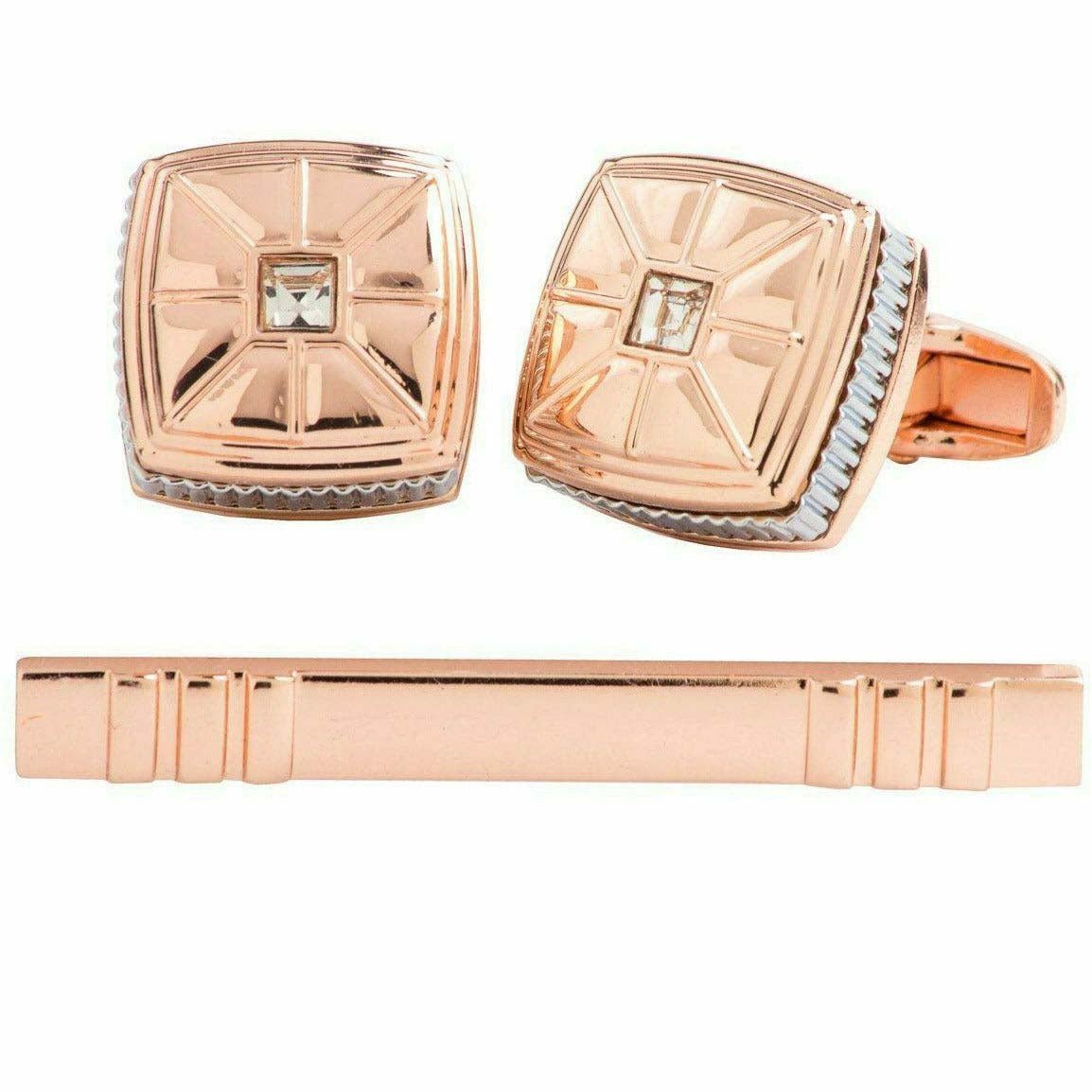 Vittorio Vico Gold Rhinestone Cufflinks & Tie Bar Set in Gift Box - Upscale Men's Fashion