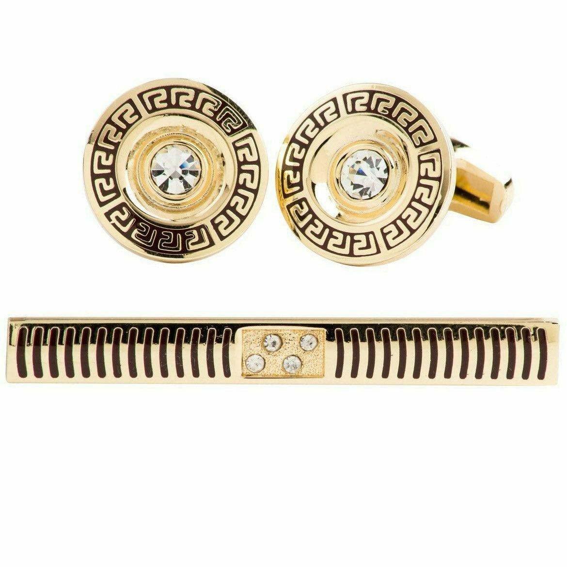 Vittorio Vico Gold Rhinestone Cufflinks & Tie Bar Set in Gift Box - Upscale Men's Fashion