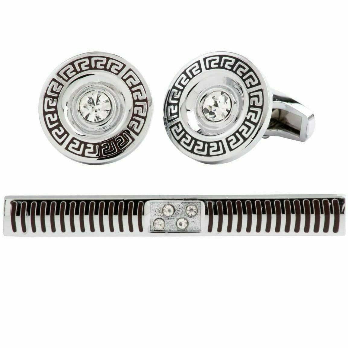 Vittorio Vico Gold Rhinestone Cufflinks & Tie Bar Set in Gift Box - Upscale Men's Fashion