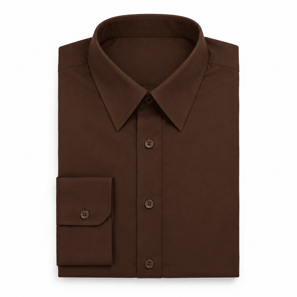 Men's Basic Dress Shirt with Convertible Cuff -Color Dark Brown - Upscale Men's Fashion