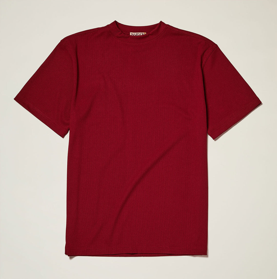 Men's deep cherry ribbed regular fit crew neck short sleeve T-shirt