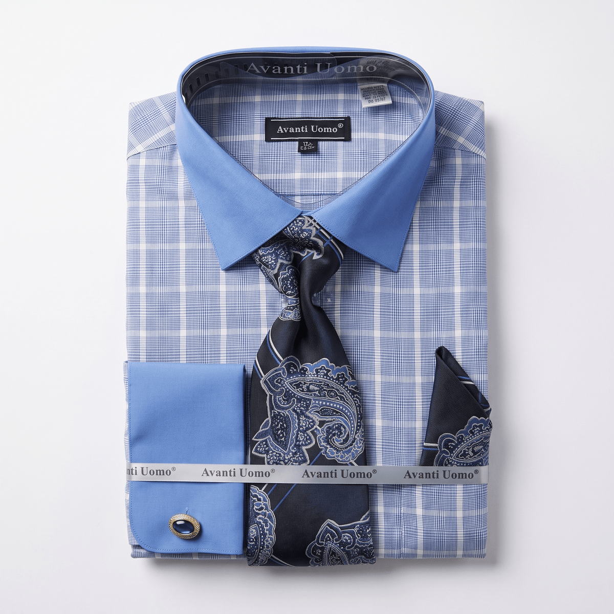 Men's Plaid Contrast Collar Dress Shirt Set – Blue - Upscale Men's Fashion