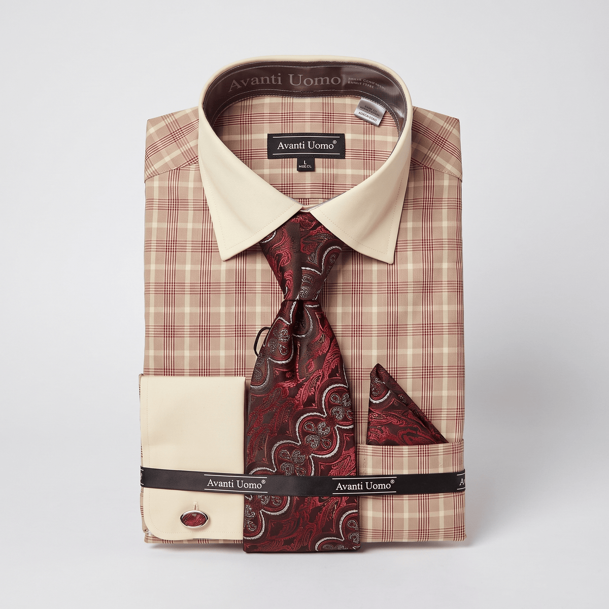 Men's Plaid Contrast Collar Dress Shirt Set – Red - Upscale Men's Fashion