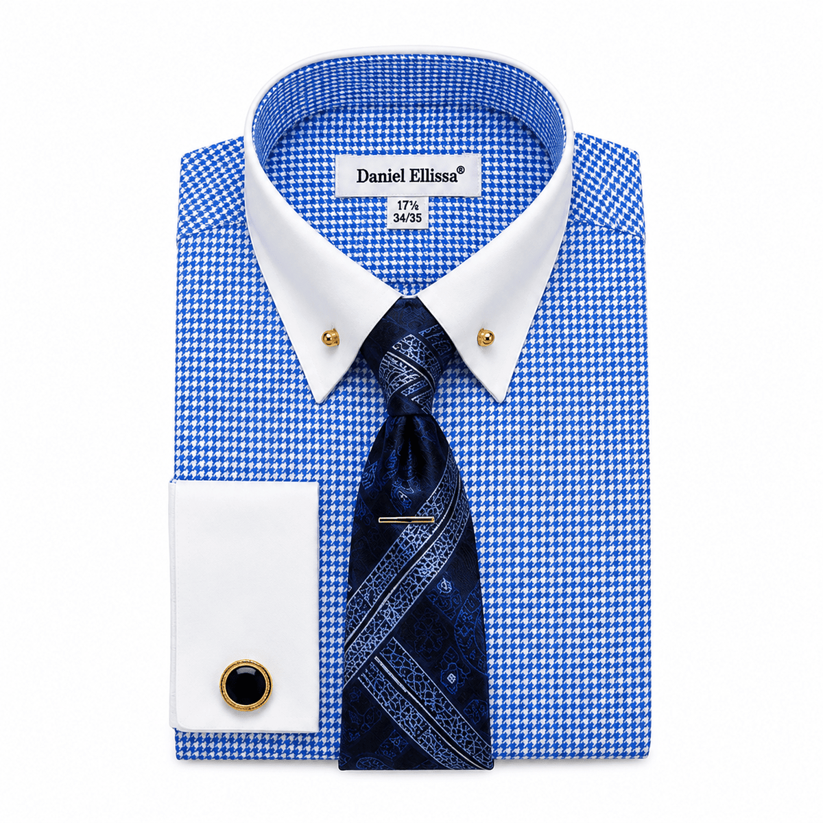 Men’s White Collar Patterned Dress Shirt Set – Blue - Upscale Men's Fashion