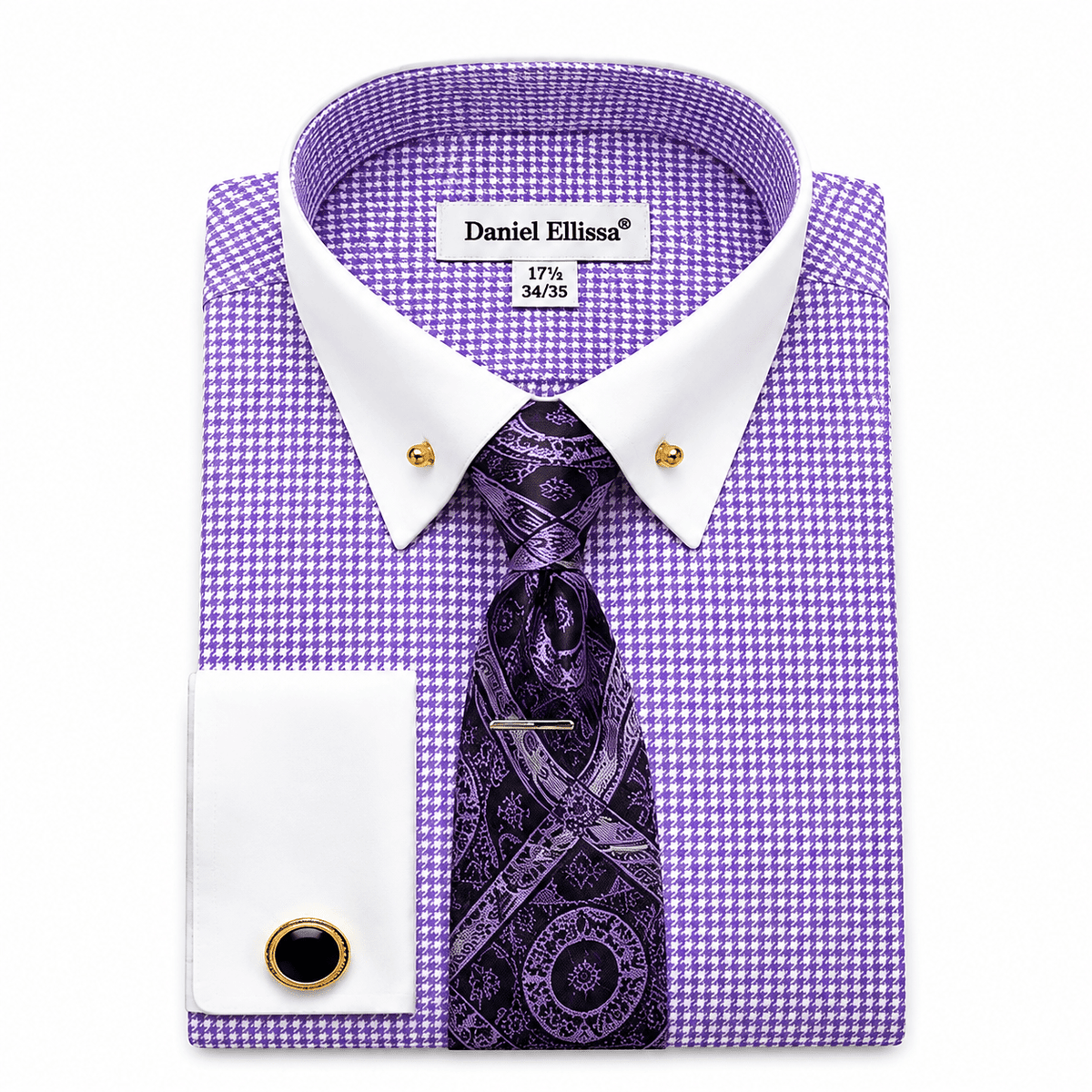 Men’s White Collar Patterned Dress Shirt Set – Lavender - Upscale Men's Fashion