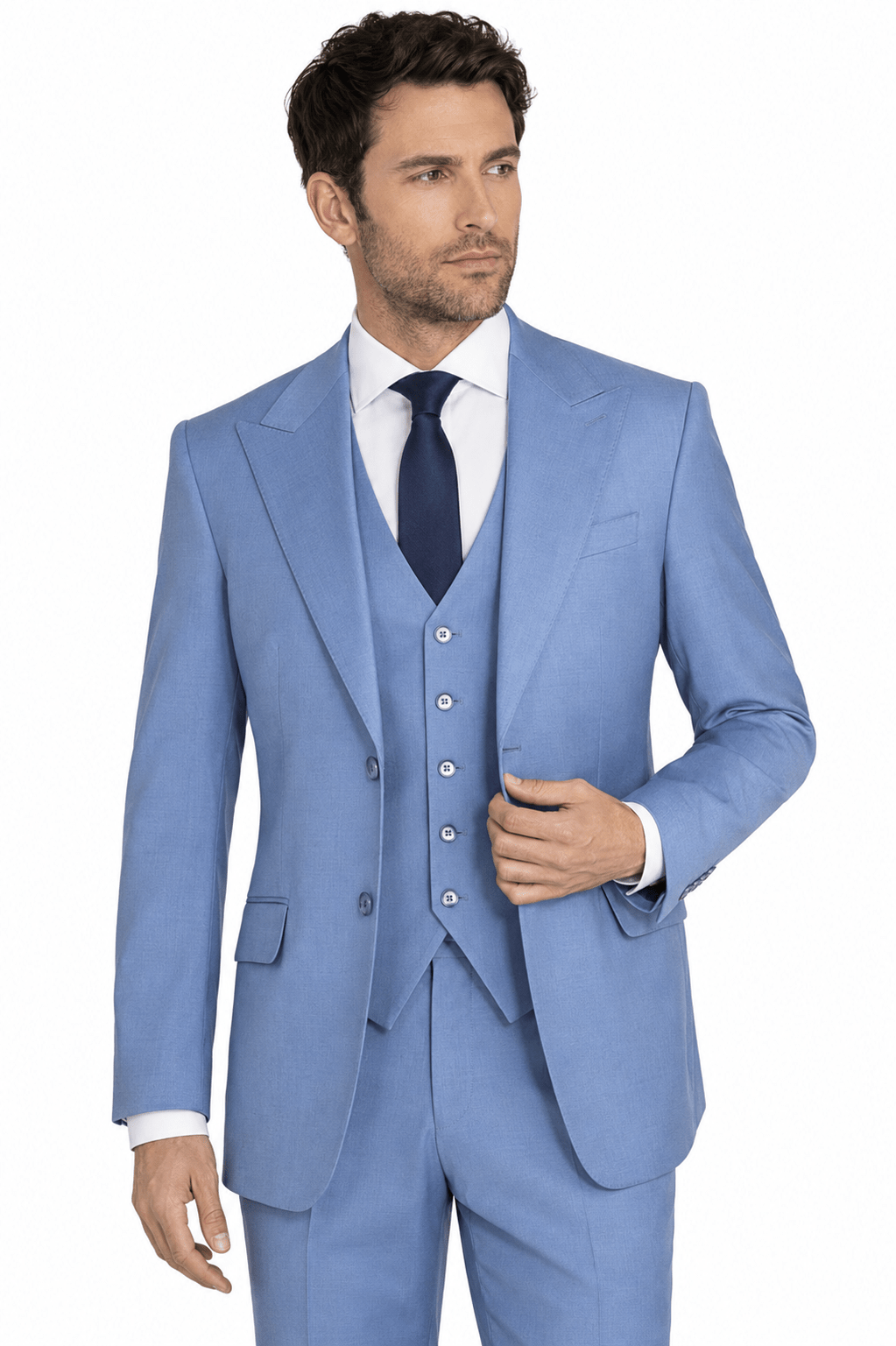 Dusty Blue Textured Regular Fit 3-Piece Suit – Bellavere Collection - Upscale Men's Fashion