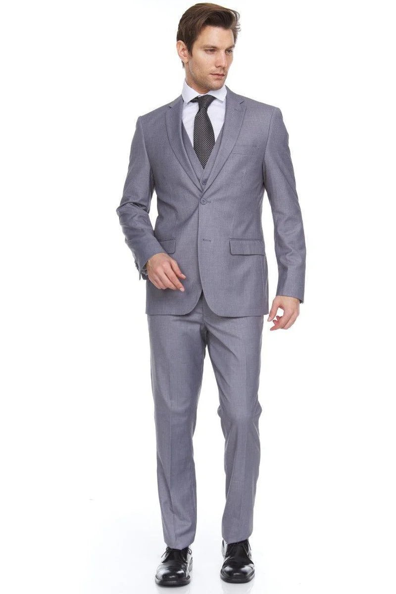 Ferera Collection-Men's 3 Piece Slim Fit Suit Solid Light Grey - Upscale Men's Fashion