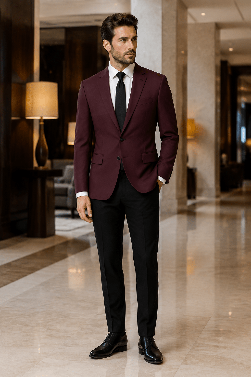 Ferera Collection Men's Burgundy Modern Fit Suit Jacket - Upscale Men's Fashion
