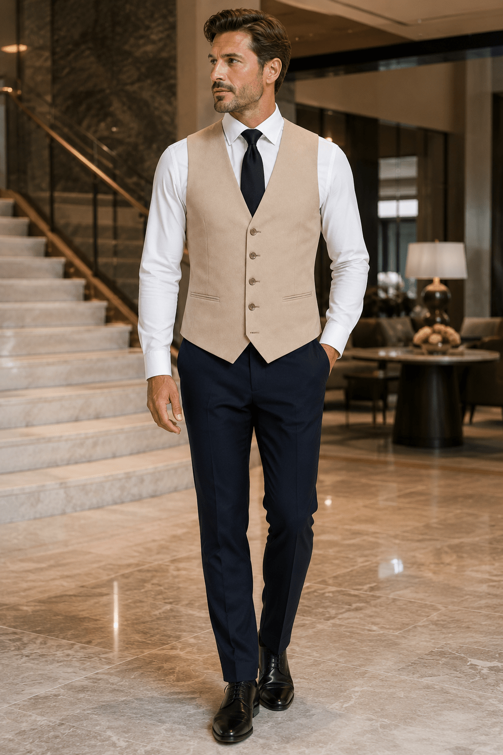 Ferera Collection Men's Tan Modern Fit Suit Vest - Upscale Men's Fashion
