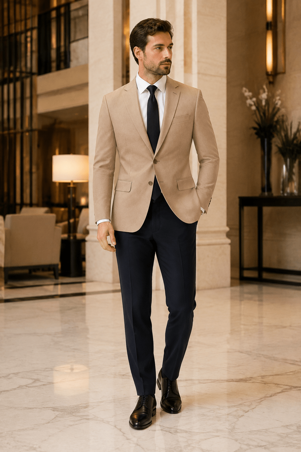 Ferera Collection Men's Tan Slim Fit Suit Jacket - Upscale Men's Fashion