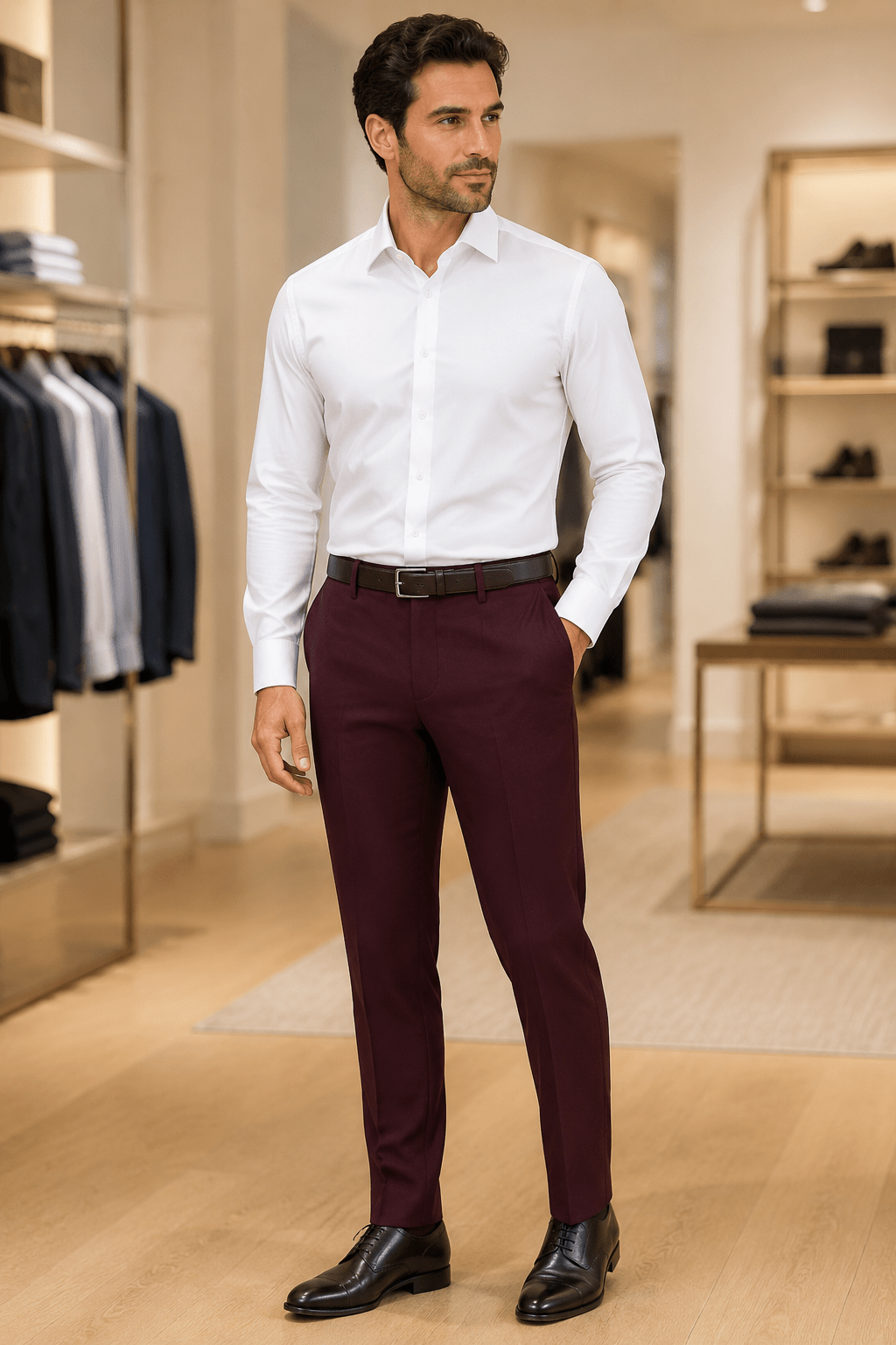 Ferera Collection Men's Burgundy Modern Fit Suit Pants - Upscale Men's Fashion