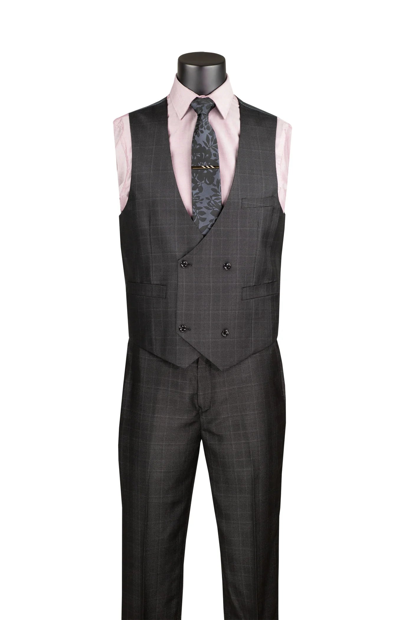 Glenmore Collection-Regular Fit Black Green Glen Plaid Three-Piece Suit