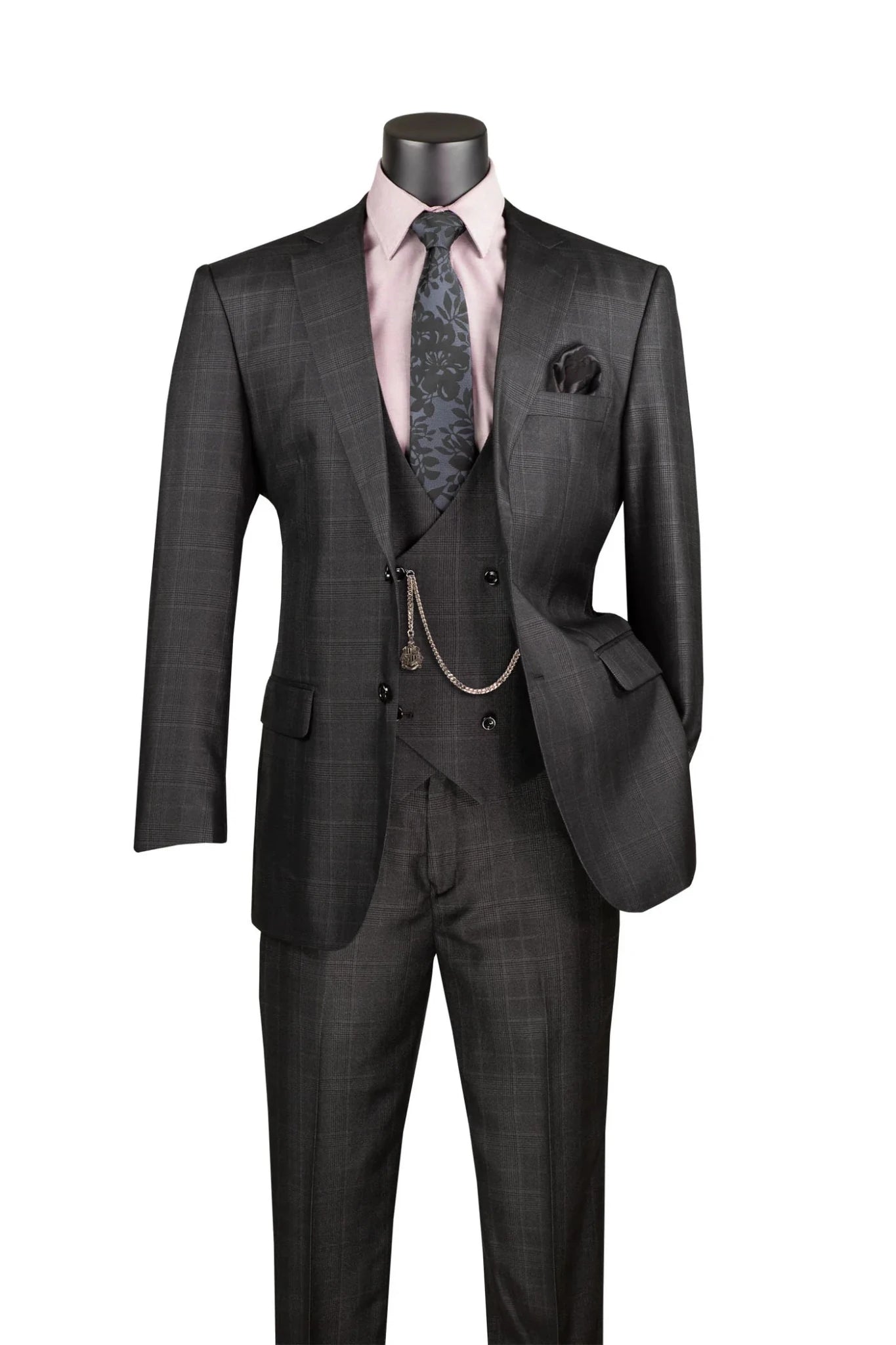 Glenmore Collection-Regular Fit Black Glen Plaid Three-Piece Suit - Upscale Men's Fashion