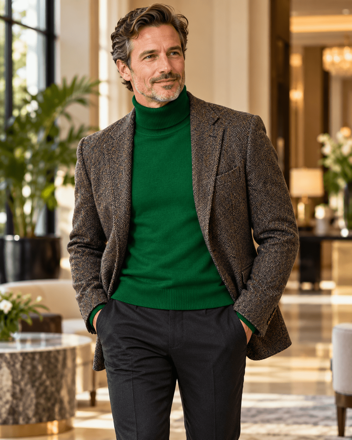 Men's Turtleneck Sweater color Green Sapphire - Upscale Men's Fashion