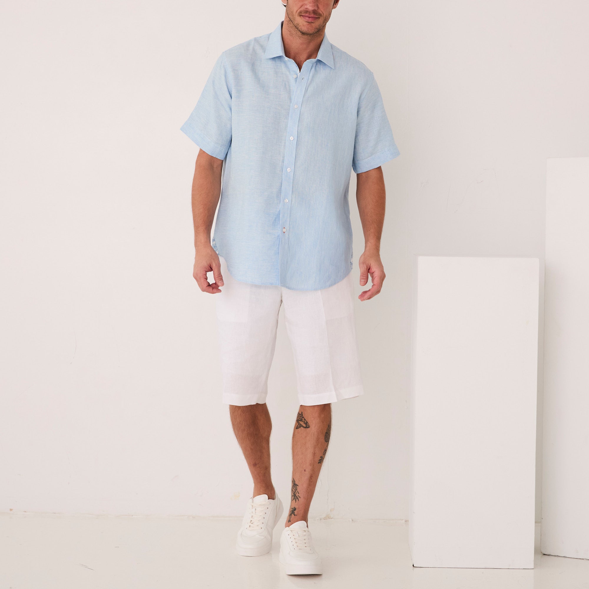 inserch blue mist linen short sleeves shirt