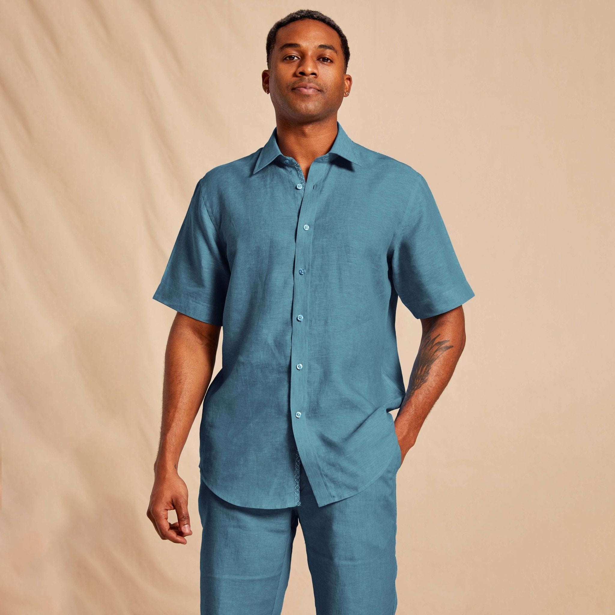 Inserch Men’s Short Sleeve Shirt – 100% Premium Linen - Upscale Men's Fashion