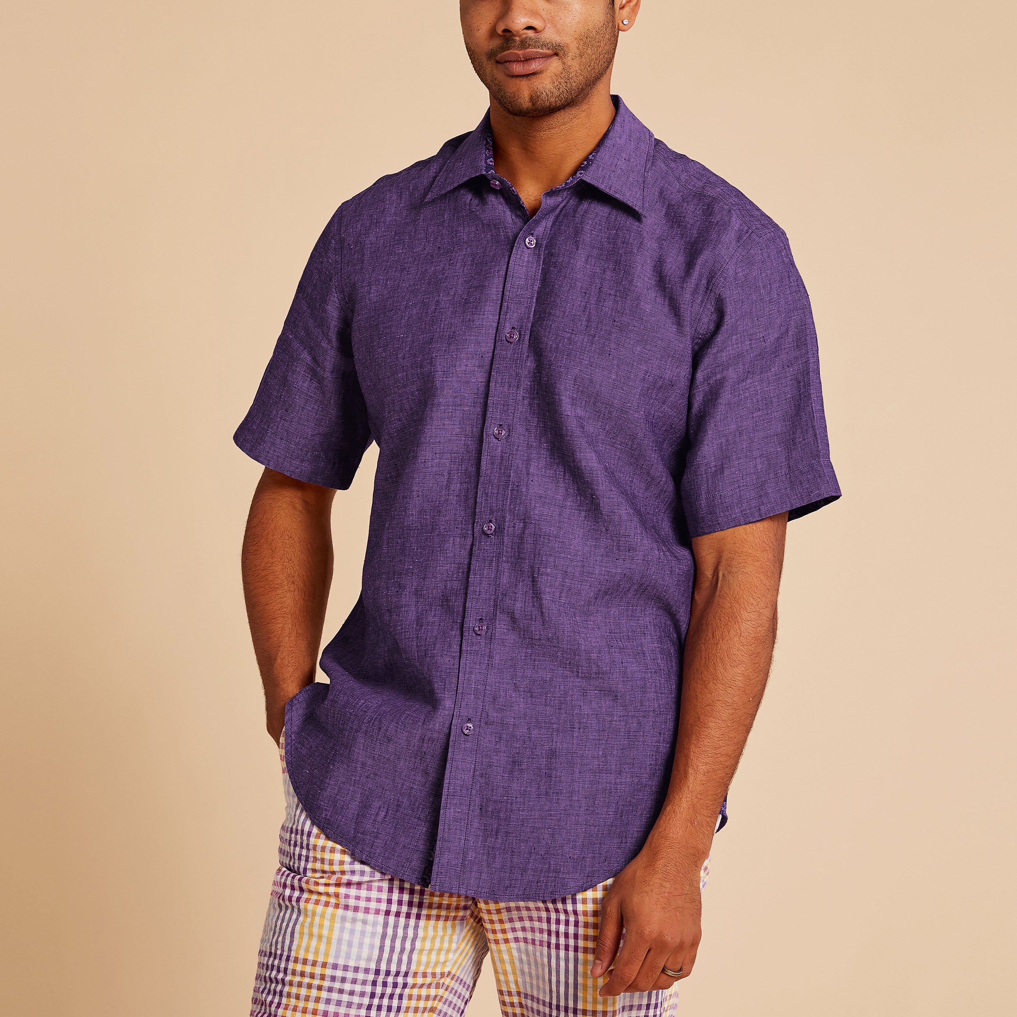 inserch eggplant linen short sleeves shirt