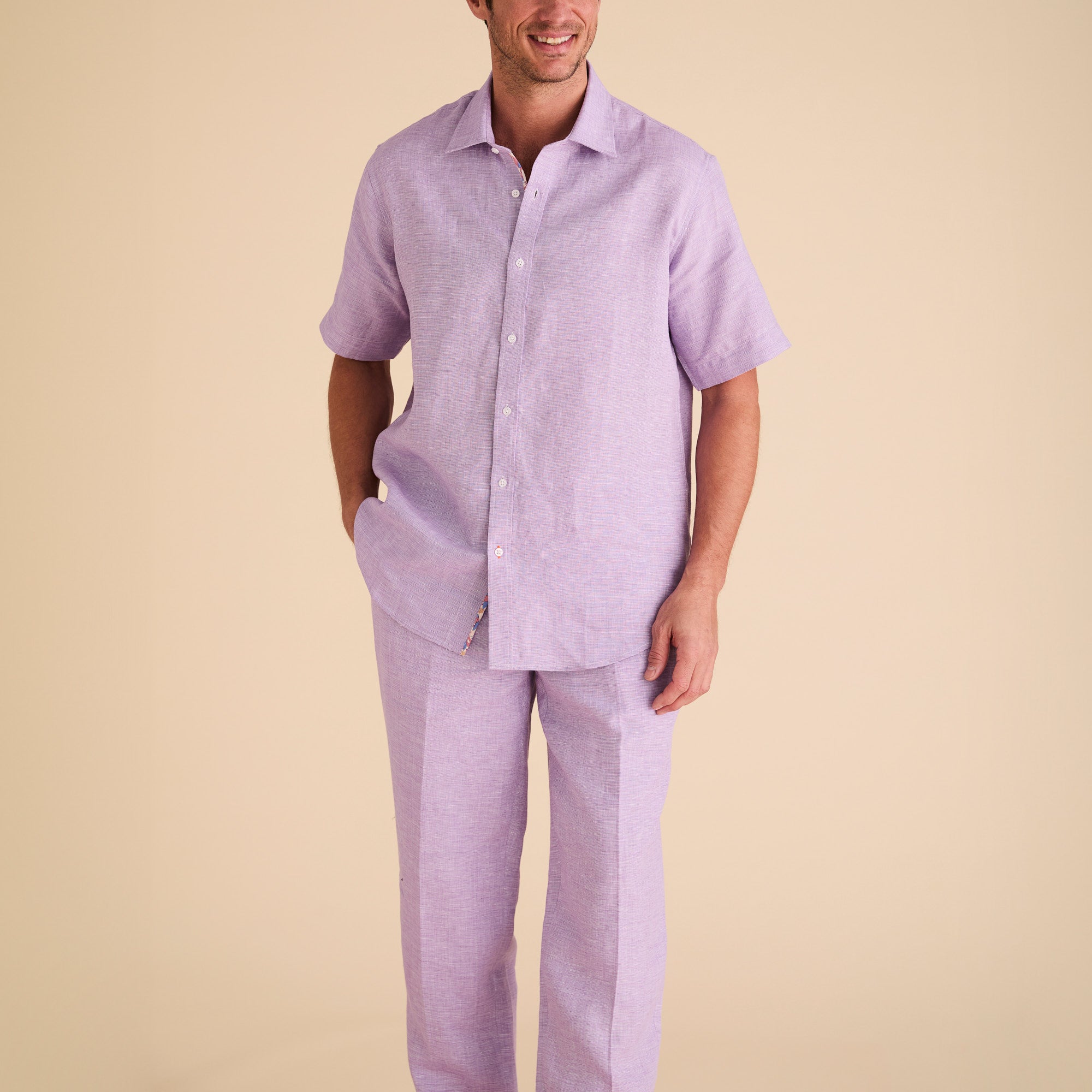 inserch lavender linen short sleeves shirt