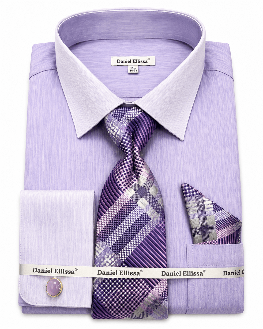 Men’s Lavender Textured Dress Shirt Set with Tie & Pocket Square, 2X-Large (Neck 18-18 ½ Sleeves 34/35)