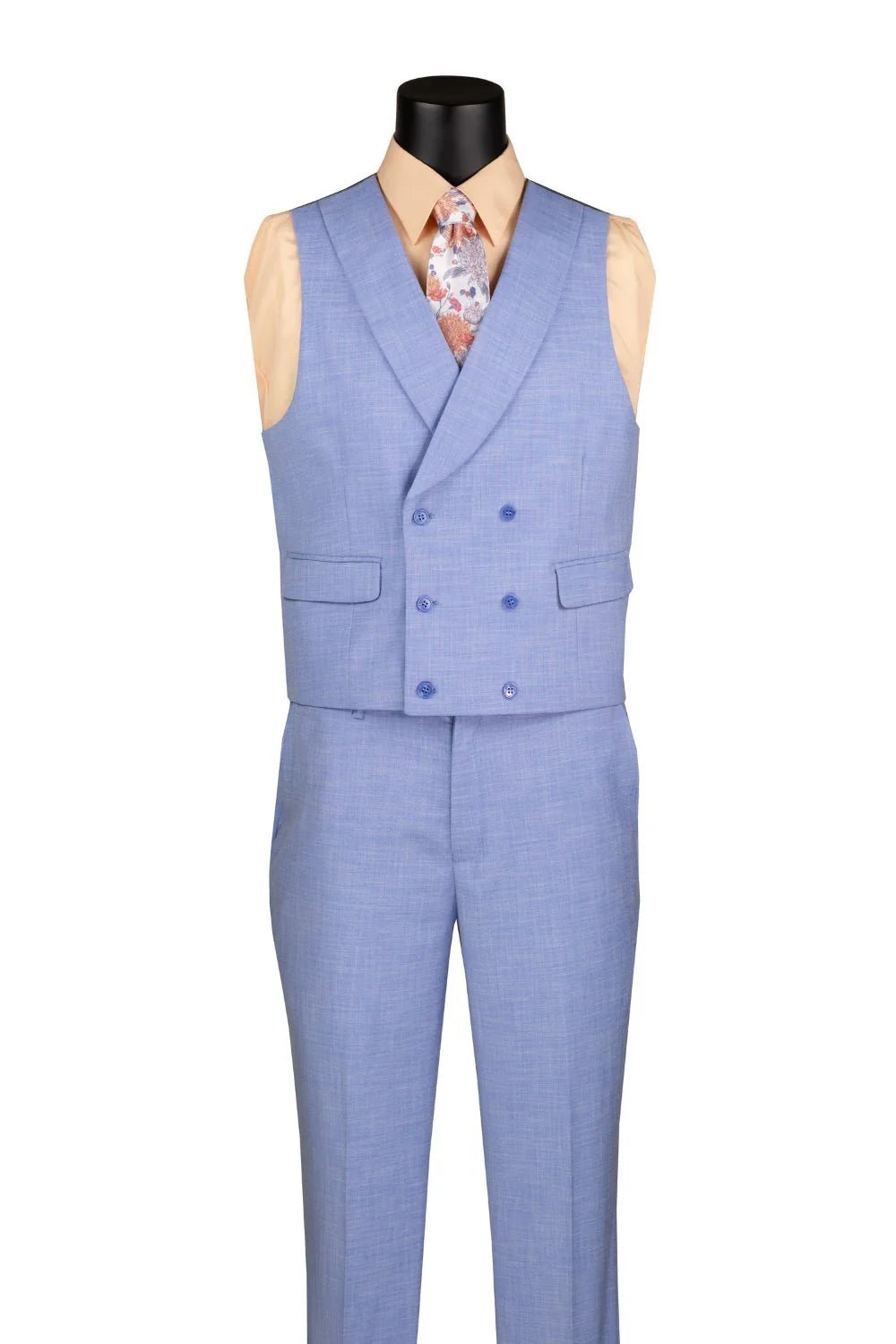 Vellaro Collection-Light Blue Modern Fit 3-Piece Suit with Lapel Vest & Adjustable Pants - Upscale Men's Fashion