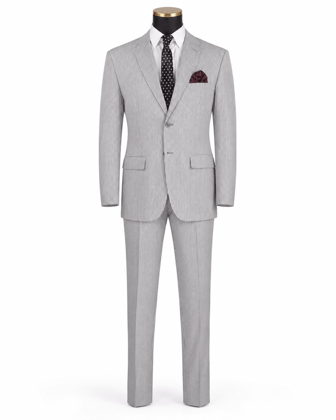 MEN'S 2PC SEERSUCKER MODERN FIT SUIT IN BLACK PINSTRIPE - Upscale Men's Fashion