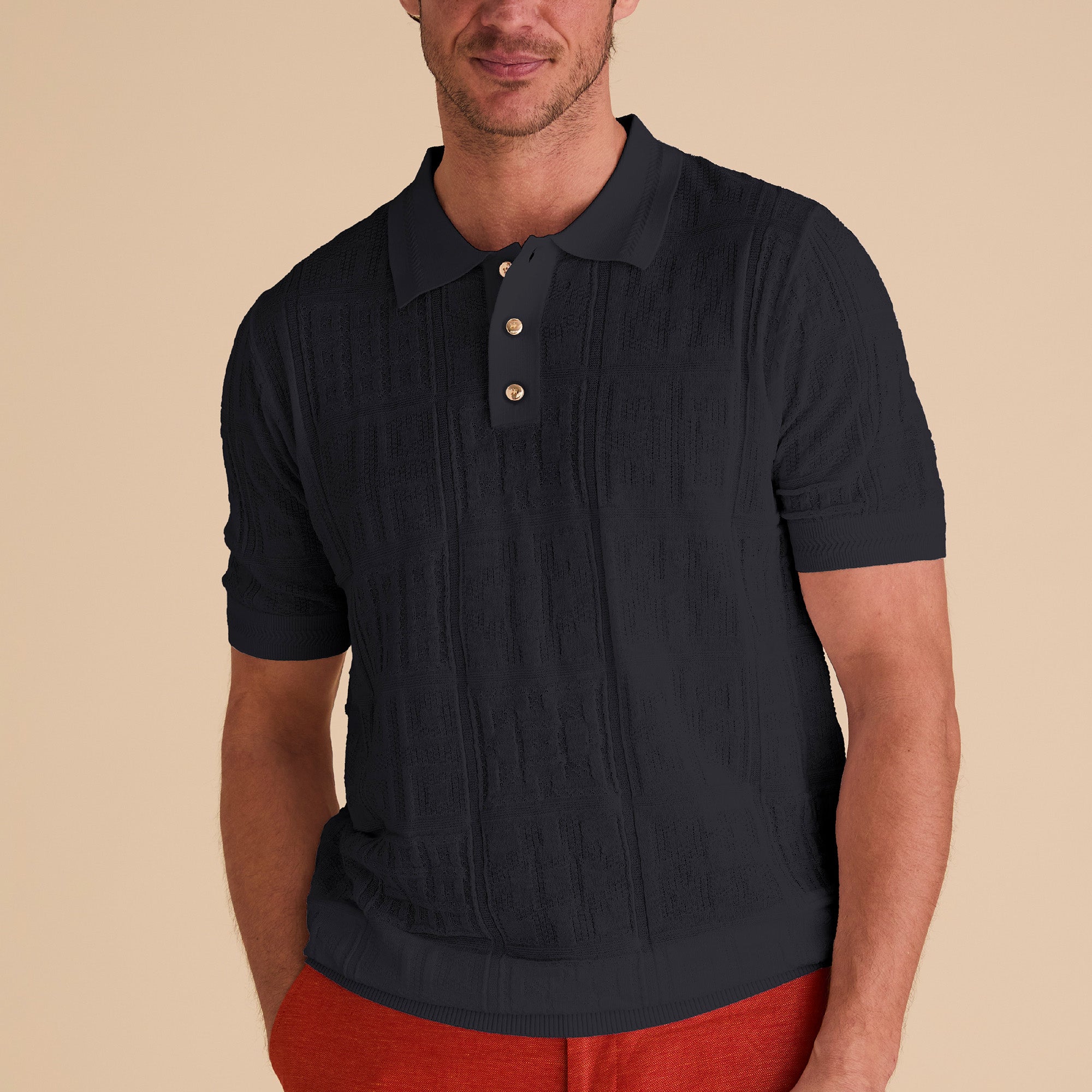 Black Regular Fit Short Sleeve Knit Polo