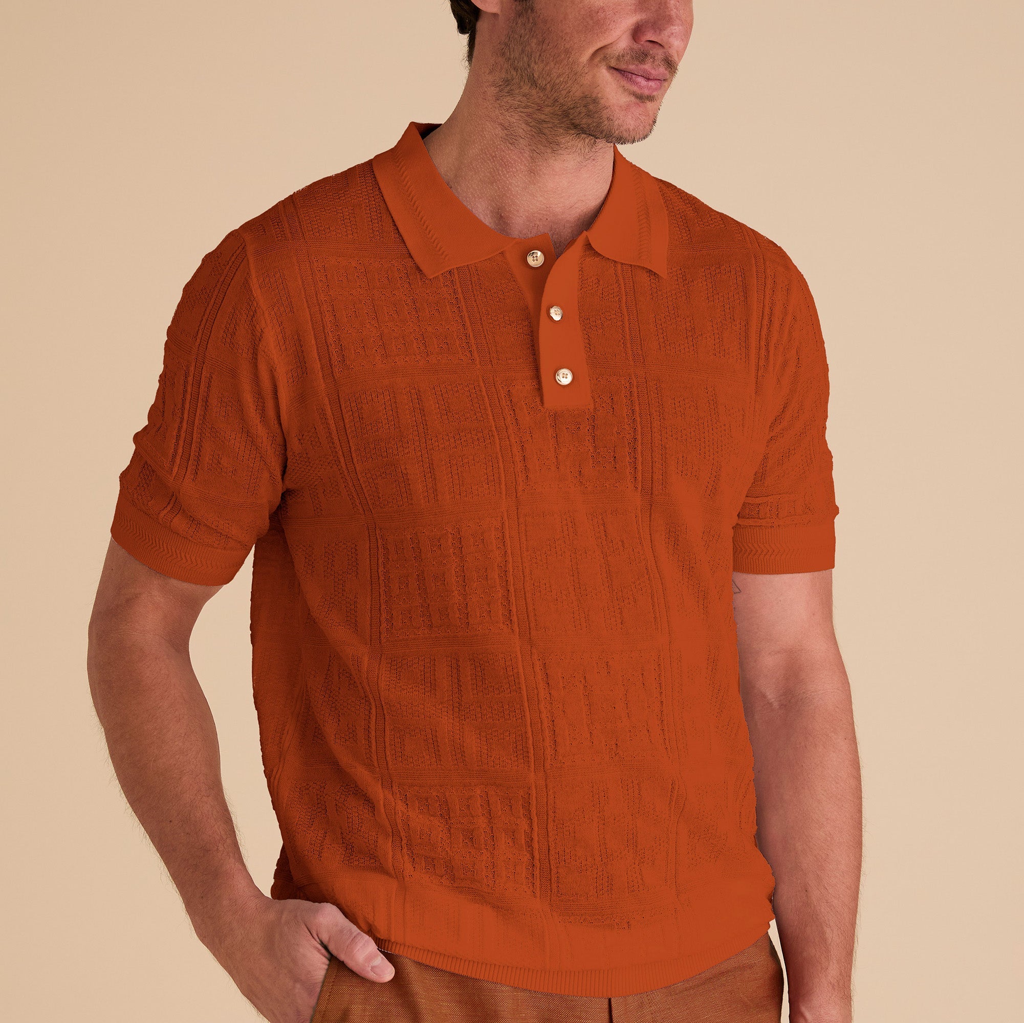 Burnt Orange Regular Fit Short Sleeve Knit Polo