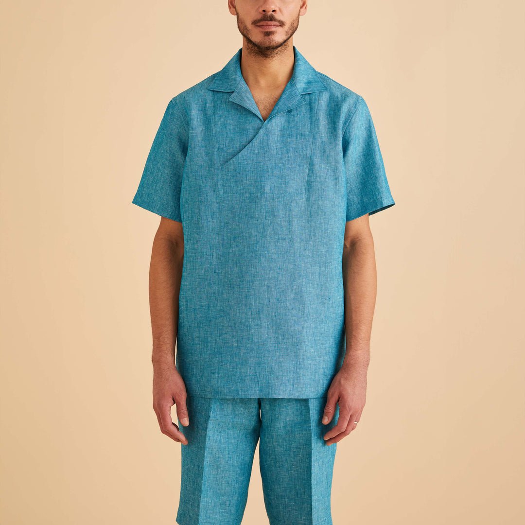 Men's Caspian Short Sleeve Linen Pull-Over Shirt - Upscale Men's Fashion