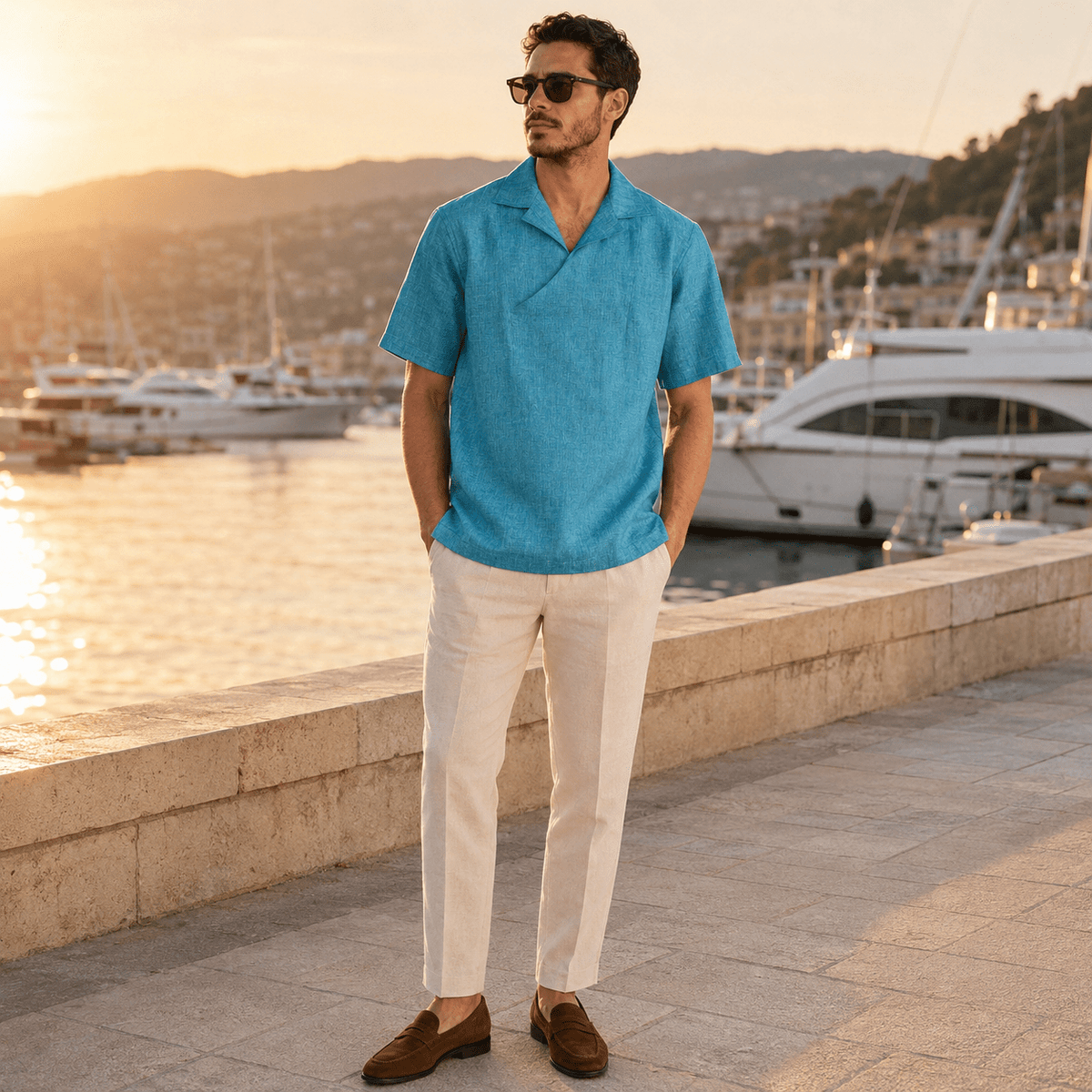 Men's Caspian Short Sleeve Linen Pull-Over Shirt - Upscale Men's Fashion
