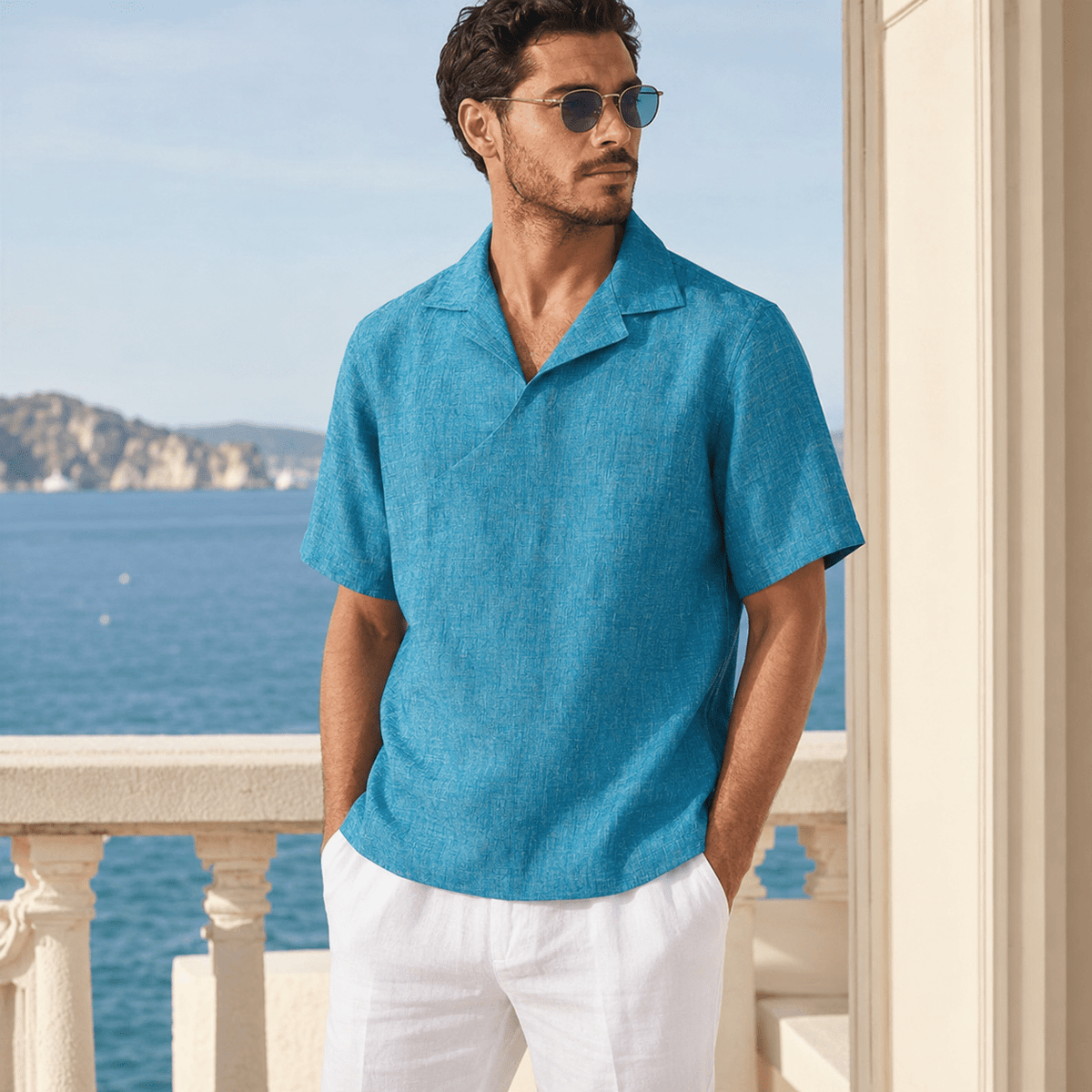 Men's Caspian Short Sleeve Linen Pull-Over Shirt - Upscale Men's Fashion