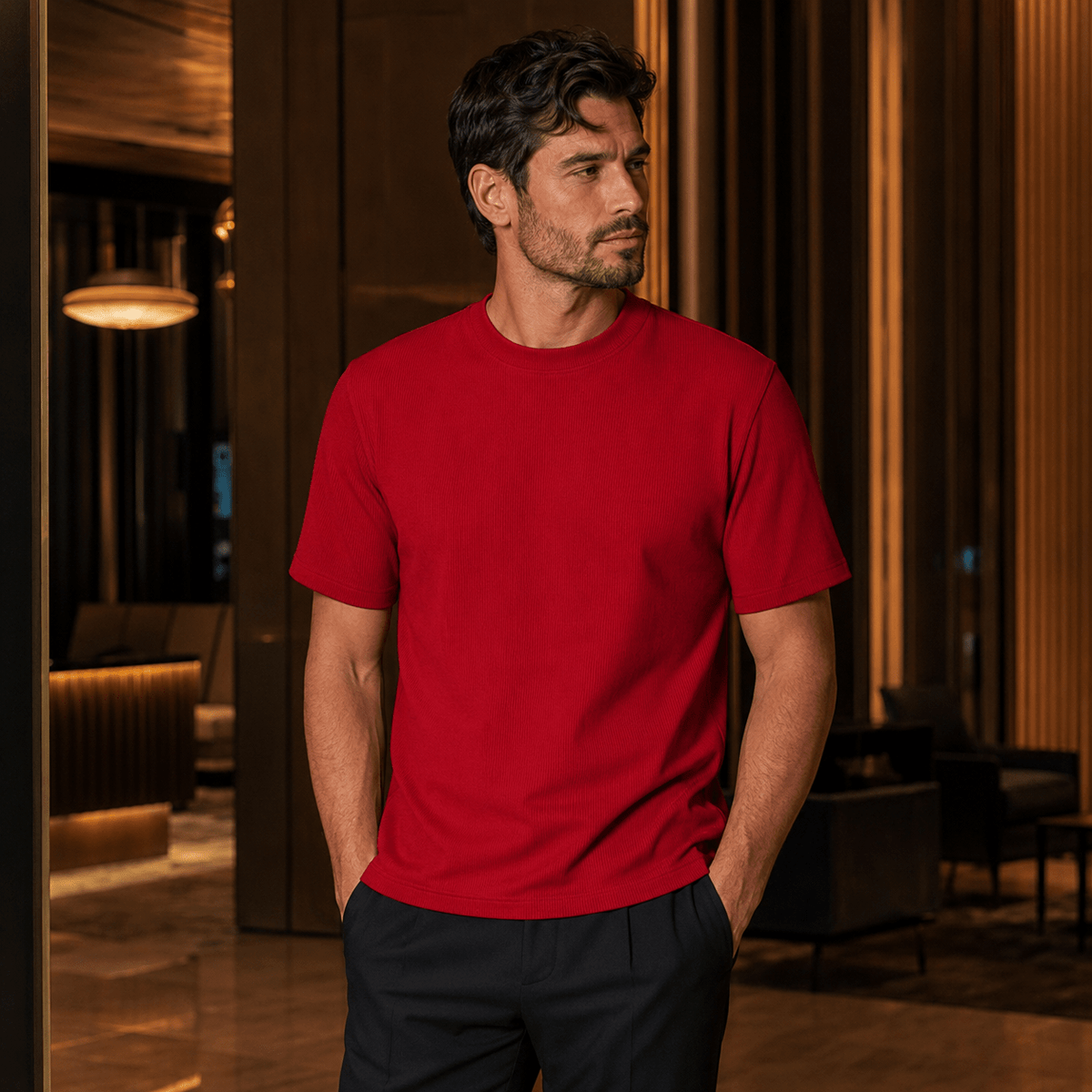 Chili Pepper Ribbed Regular Fit Crew Neck T-Shirt - Upscale Men's Fashion