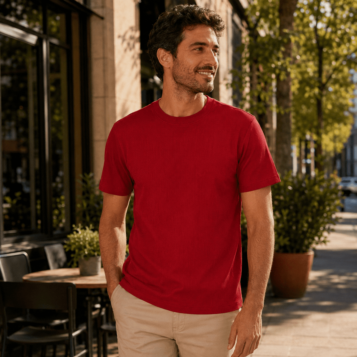 Chili Pepper Ribbed Regular Fit Crew Neck T-Shirt - Upscale Men's Fashion