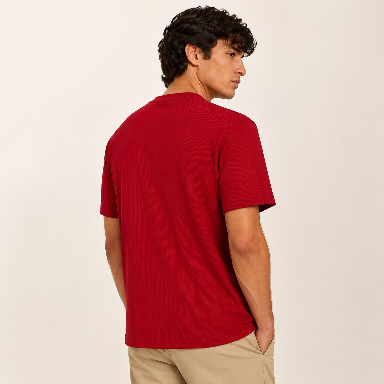 Men's chili pepper ribbed regular fit crew neck T-shirt rear view