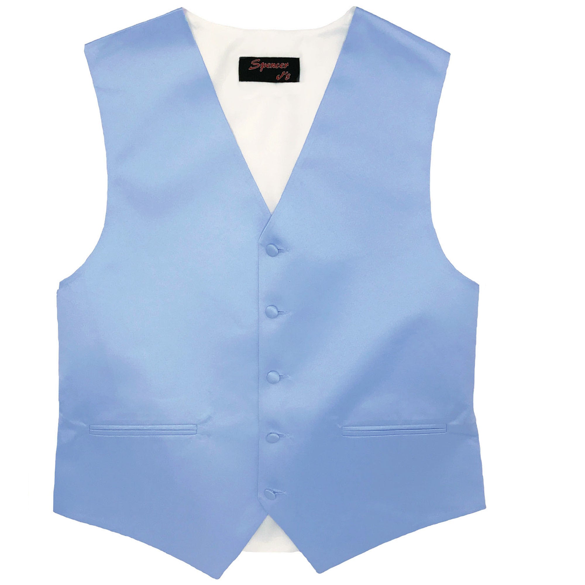 Men’s dusty blue satin formal vest – front view