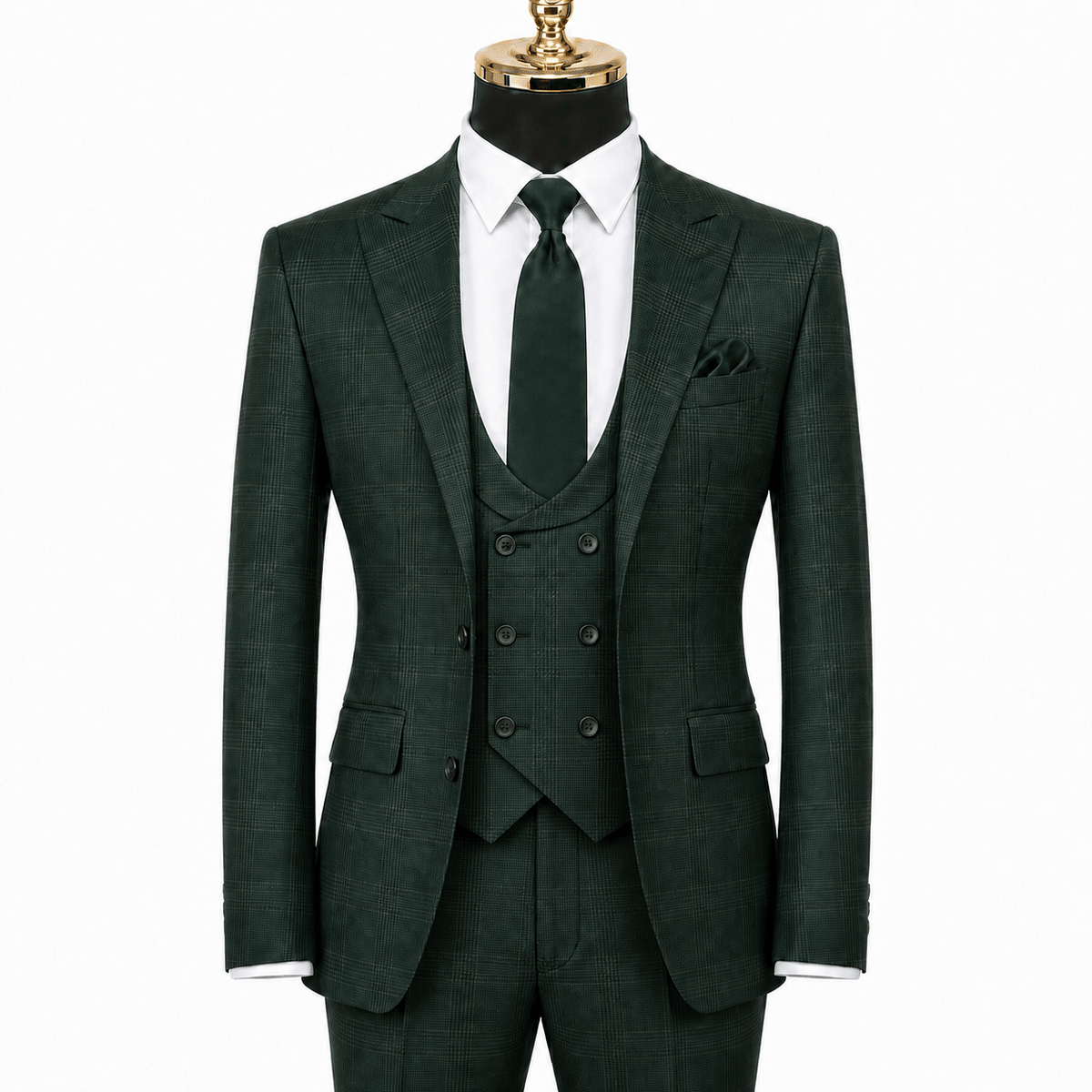Men's Green Glen Plaid Slim Fit Stretch 3-Piece Suit - Upscale Men's Fashion