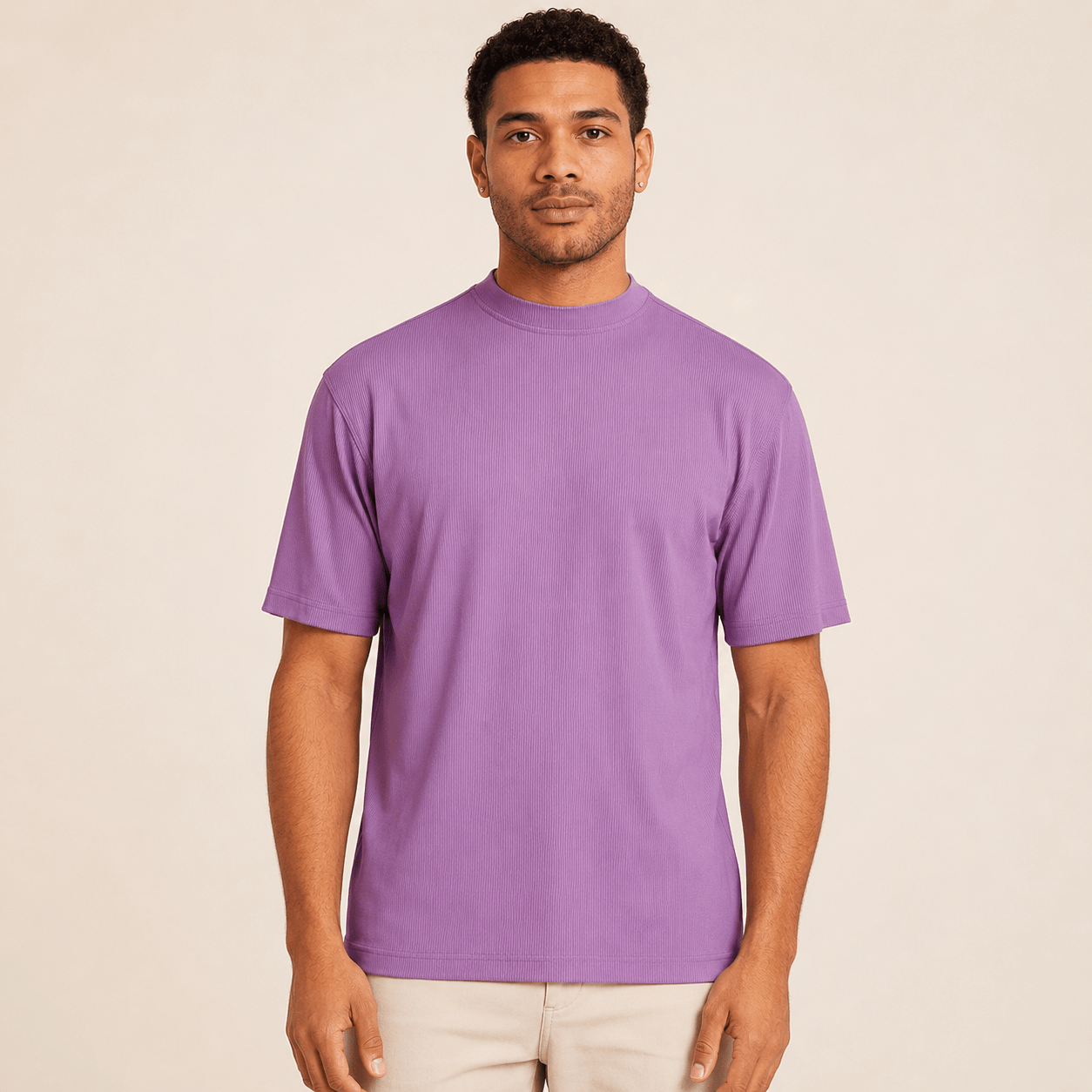 Lavender Ribbed Regular Fit Crew Neck T-Shirt - Upscale Men's Fashion