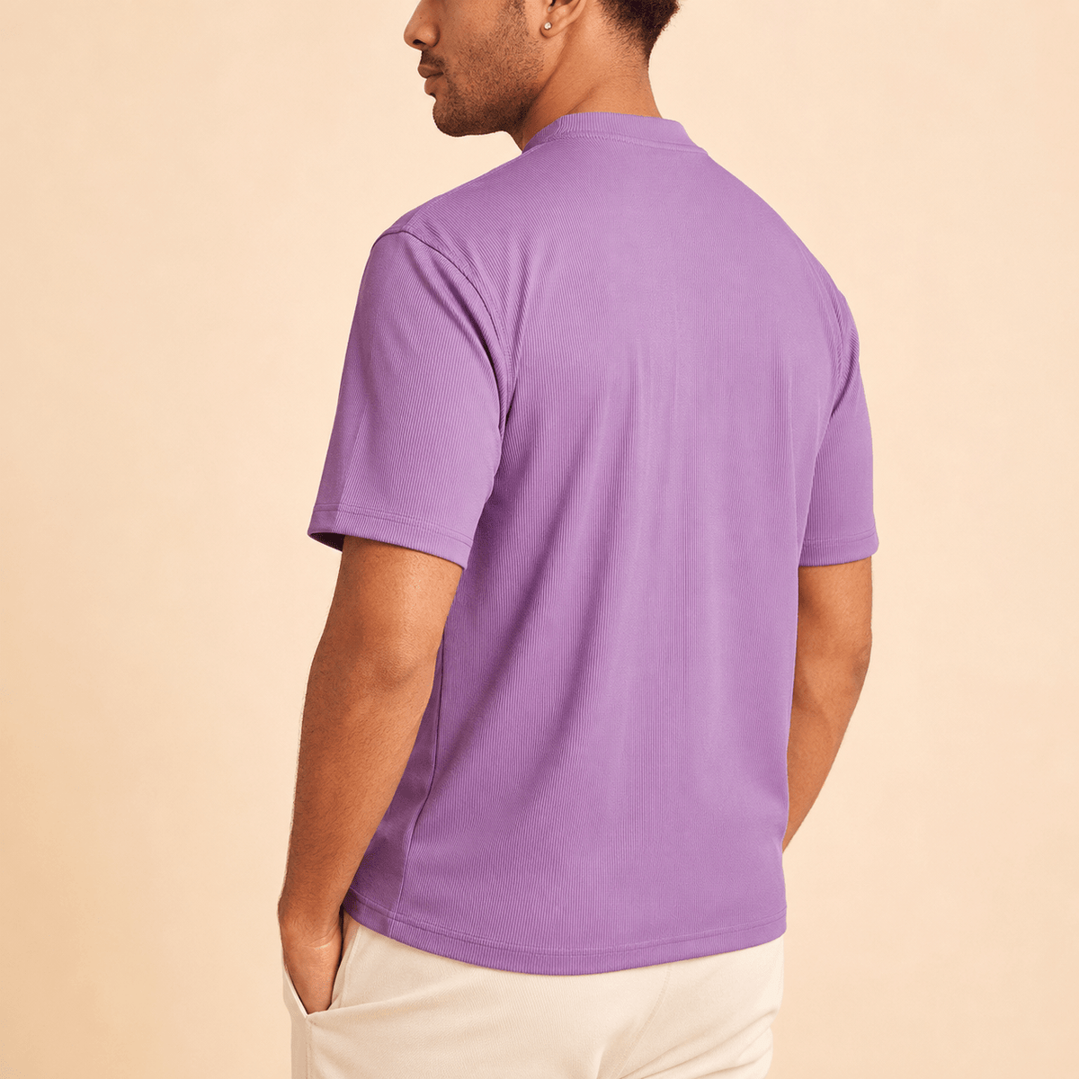 Lavender Ribbed Regular Fit Crew Neck T-Shirt - Upscale Men's Fashion