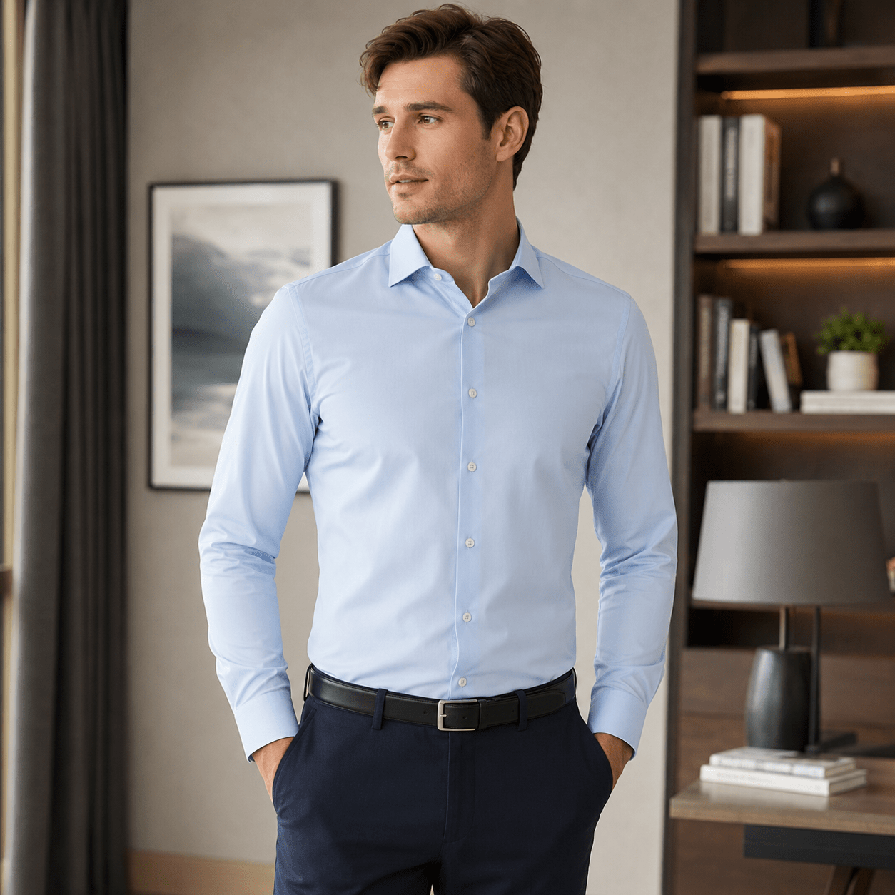 Slim Fit Dress Shirt, Light Blue - Upscale Men's Fashion
