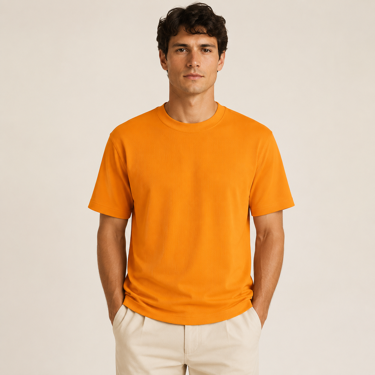 Men's melon ribbed regular fit crew neck T-shirt front studio view