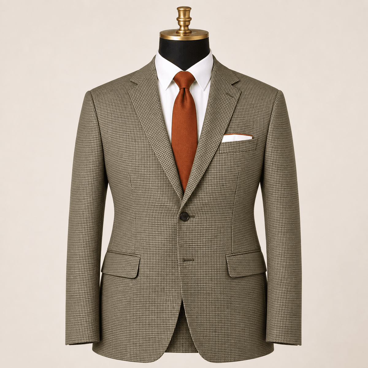 Men's Olive Houndstooth Modern Fit 2-Button Blazer - Upscale Men's Fashion