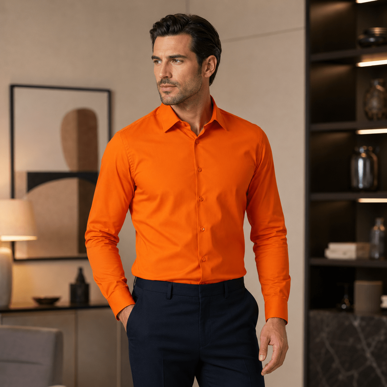 Men's Slim Fit Dress Shirt Color Orange - Upscale Men's Fashion