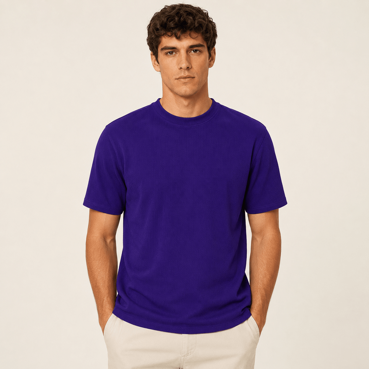 Purple Ribbed Regular Fit Crew Neck T-Shirt - Upscale Men's Fashion